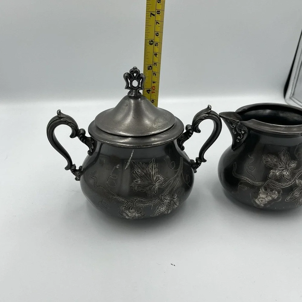Vintage Homan Company Silver-plated Creamer and Covered Sugar Bowl Set High Tea